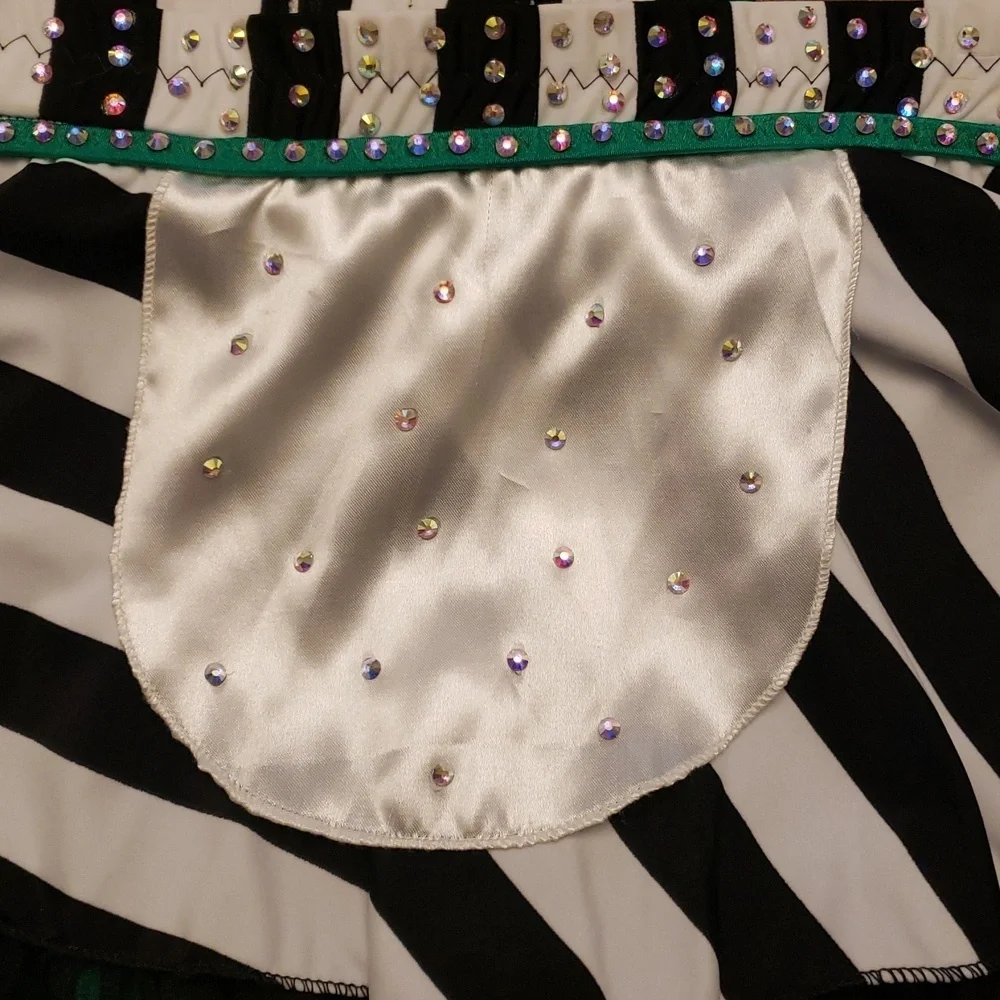 Striped Black and White Kids Dance  Costume Rhinestones Beetlejuice Waistress